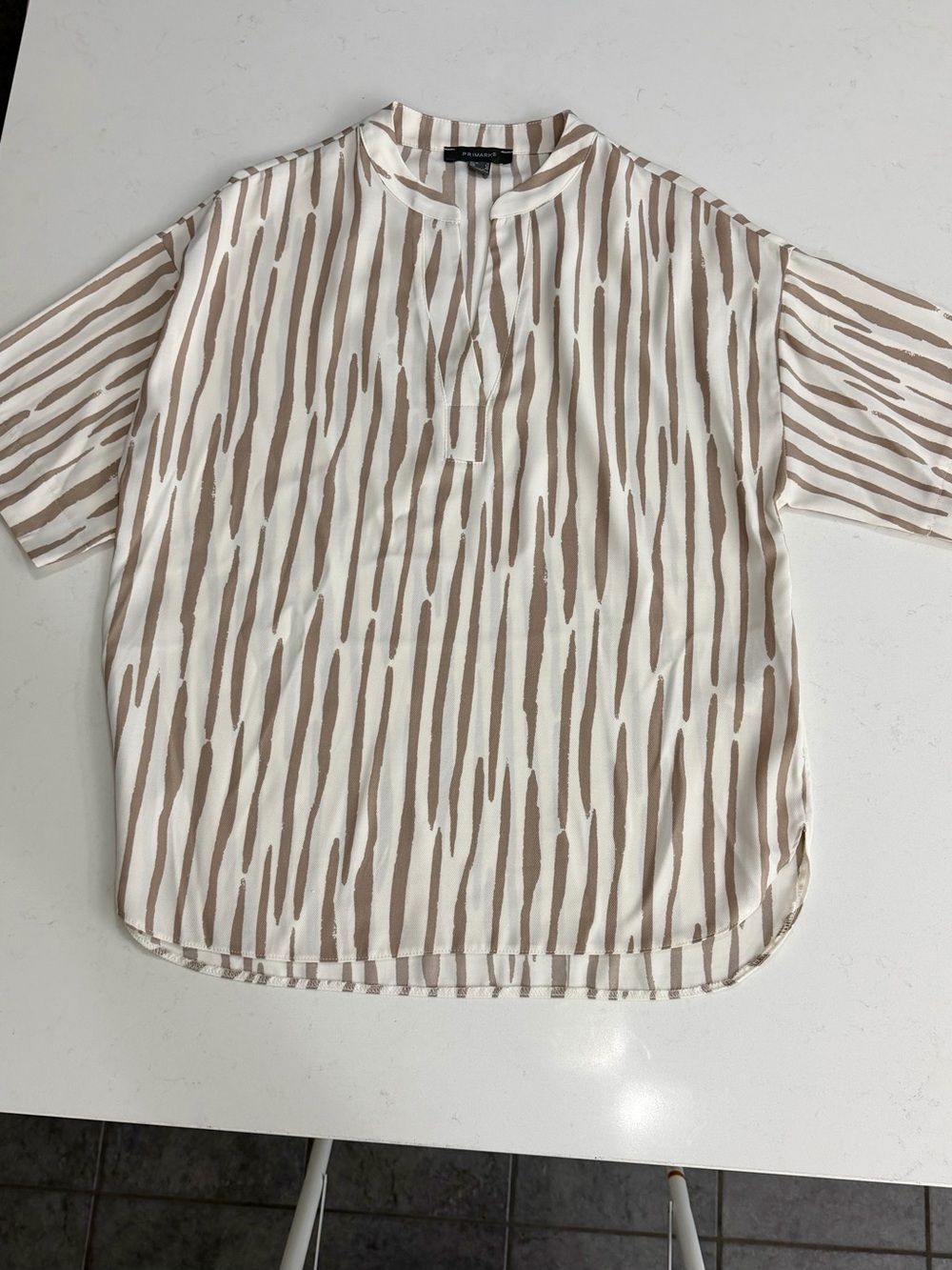 Primark Cream & Beige Striped Short Sleeve Blouse
